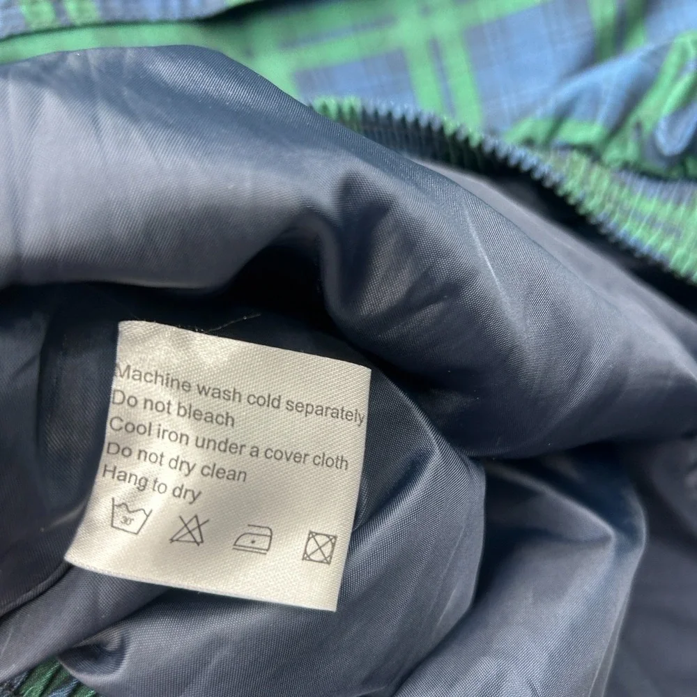 St. Andrews Tartan Windbreaker Jacket Medium Blue Green Golf Polyester Rain
